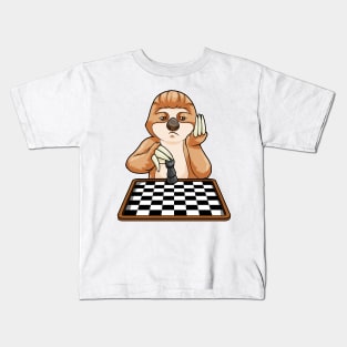 Sloth at Chess with Chess board Kids T-Shirt